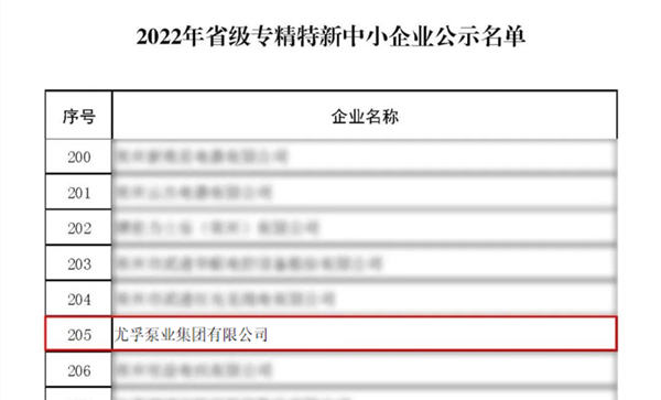 恭喜尤孚泵業榮獲2022年度“江蘇省專精特新中小企業”